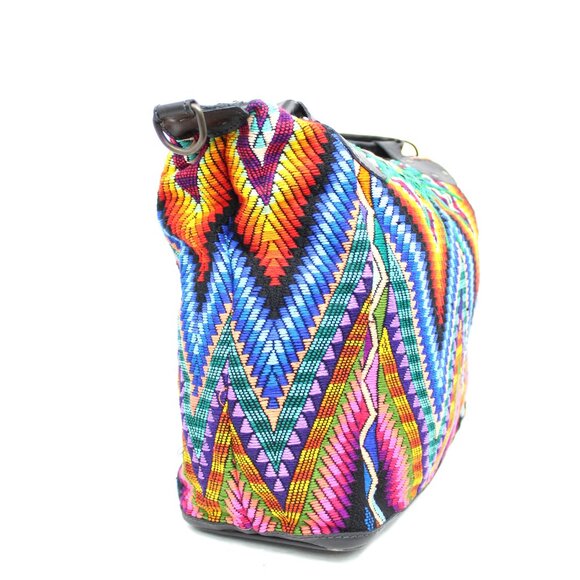 MARIA'S ARTISAN SHOP MULTICOLOR HUIPIL TEXTILE CROSSBODY TOTE BLACK LEATHER NWT - Picture 4 of 11